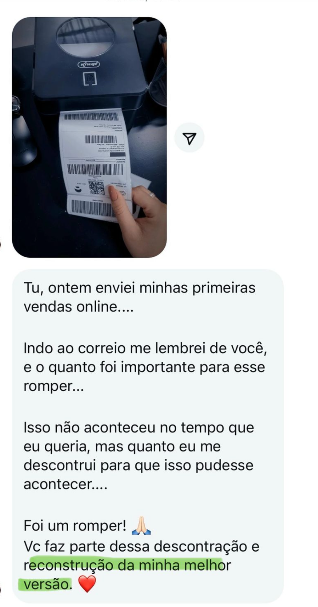 Relato sobre primeiras vendas on-line e reconstrução pessoal